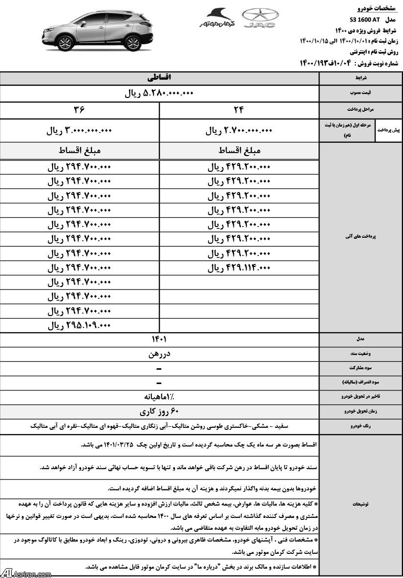 آغاز فروش اقساطی تمامی محصولات کرمان موتور؛ از جک S۵ جدید تا KMC K۷ (+جدول فروش اقساطی)