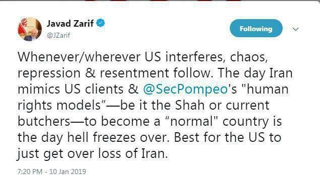 پاسخ ظریف به پمپئو