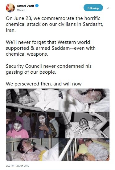 ظریف: حمایت غرب از صدام را هرگز فراموش نمی‌کنیم