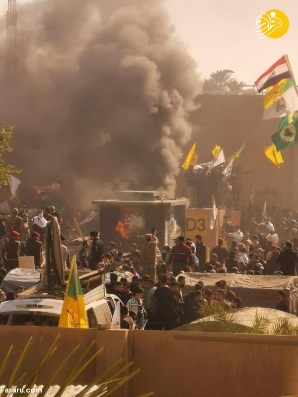(تصاویر) ناآرامی در مقابل سفارت آمریکا در بغداد