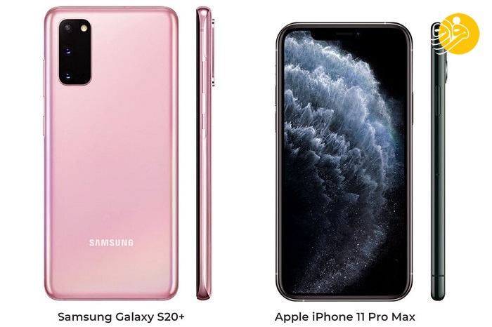 Galaxy S20 plus اندازه گوشی گلکسی S20 پلاس از اندازه آیفون 11 پرو مکس نیز بزرگتر است.