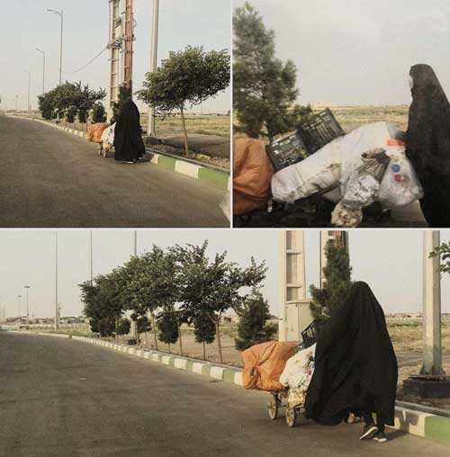 (عکس) تصاویر تلخ؛ امرار معاش زن قمی با زباله‌گردی!