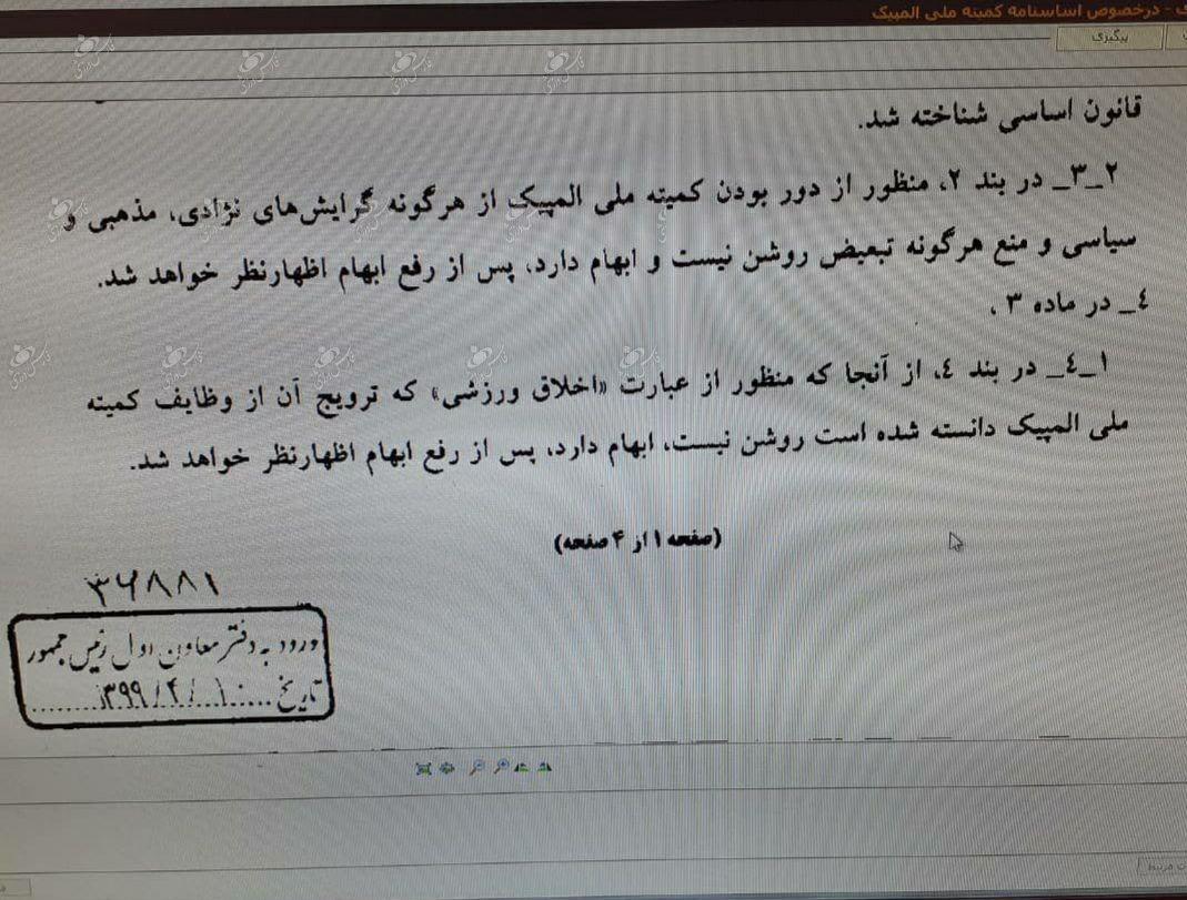 (عکس) عدم تأیید اساسنامه کمیته ملی المپیک!