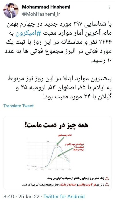 فوتی‌های اومیکرون در کشور به ۱۰ نفر رسید