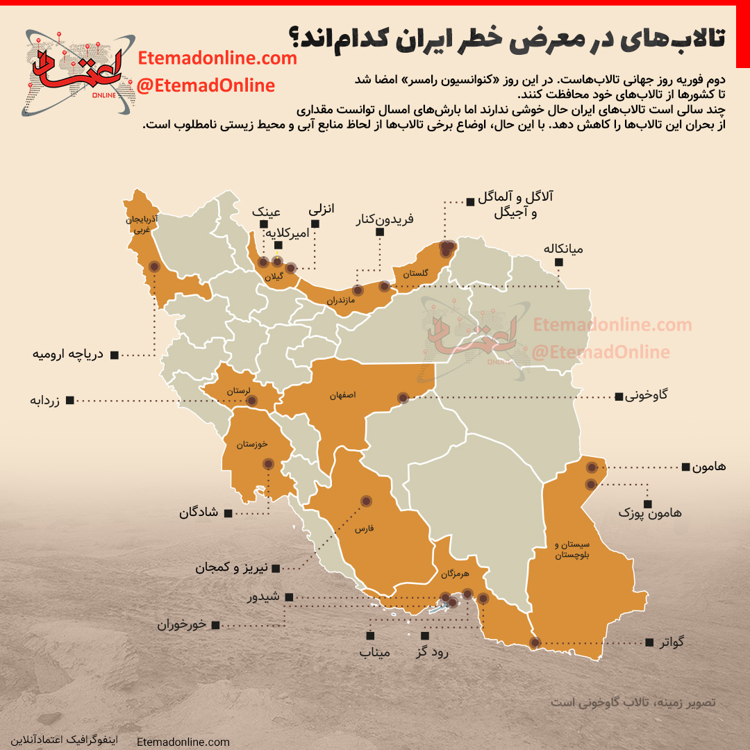 (اینفوگرافی) تالاب‌های درحال نابودی ایران کدام‌اند؟
