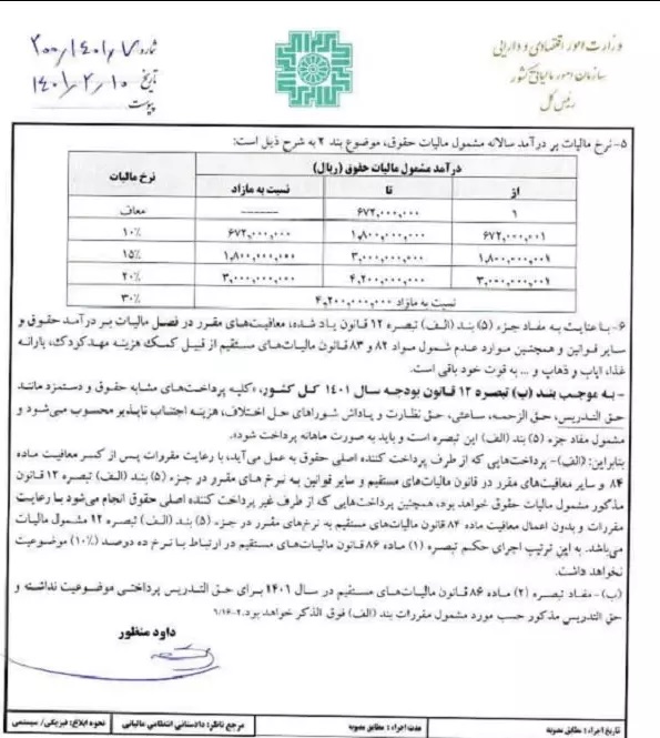 نرخ مالیات حقوق 