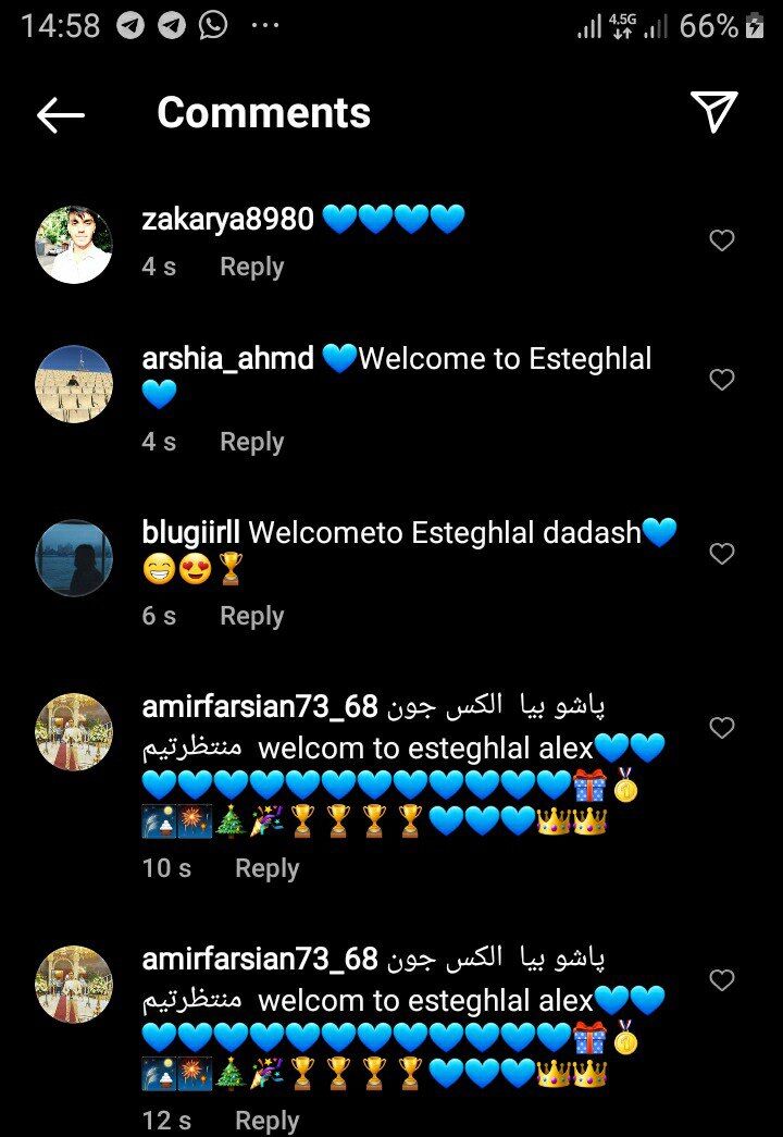 (عکس) حمله استقلالی‌ها به صفحه اینستاگرام نوری؛ الکس جون!