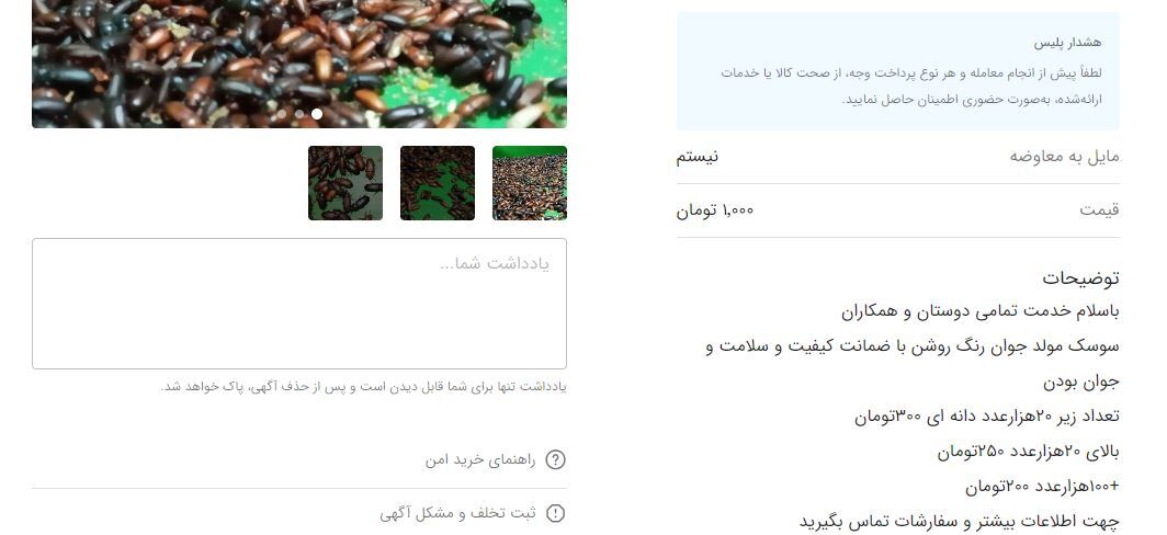 سوسک هم قیمتی شد / ۲۰ هزار عدد ۵ میلیون تومان!