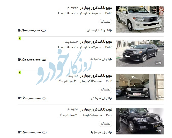 قیمت‌های عجیب لندکروز در بازار / از ۱۴ میلیارد تا ۷۰۰ میلیون!