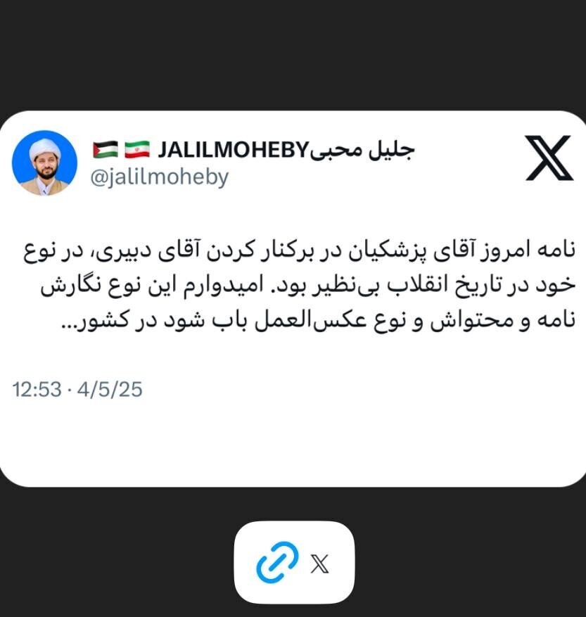 واکنش روحانی نزدیک به قالیباف به عزل معاون پارلمانی دولت؛ نامه پزشکیان برای برکناری معاون خود در تاریخ انقلاب بی‌نظیر بود