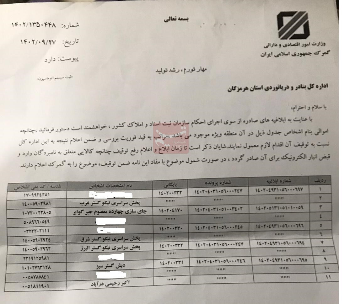 دستور توقیف اموال مرتبطین چای دبش صادر شد + سند