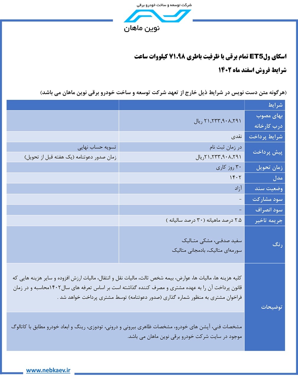 آغاز فروش اینترنتی اولین خودرو شاسی بلند تمام برقی بازار ایران