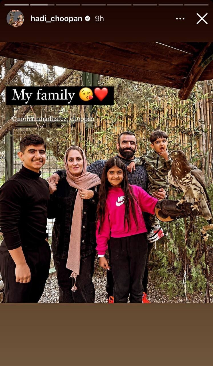 (عکس) جمع خانوادگی هادی چوپان با حضور یک عقاب