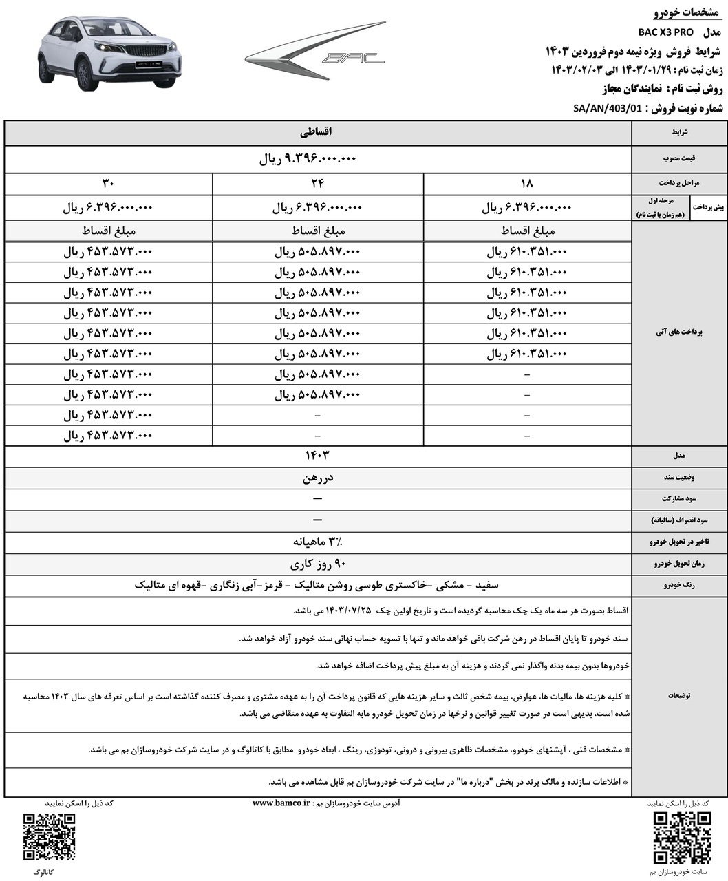آغاز فروش اقساطی رقیب جدی پژو ۲۰۷ اتوماتیک / اولین شرایط فروش BAC X ۳ PRO در سال جدید اعلام شد///