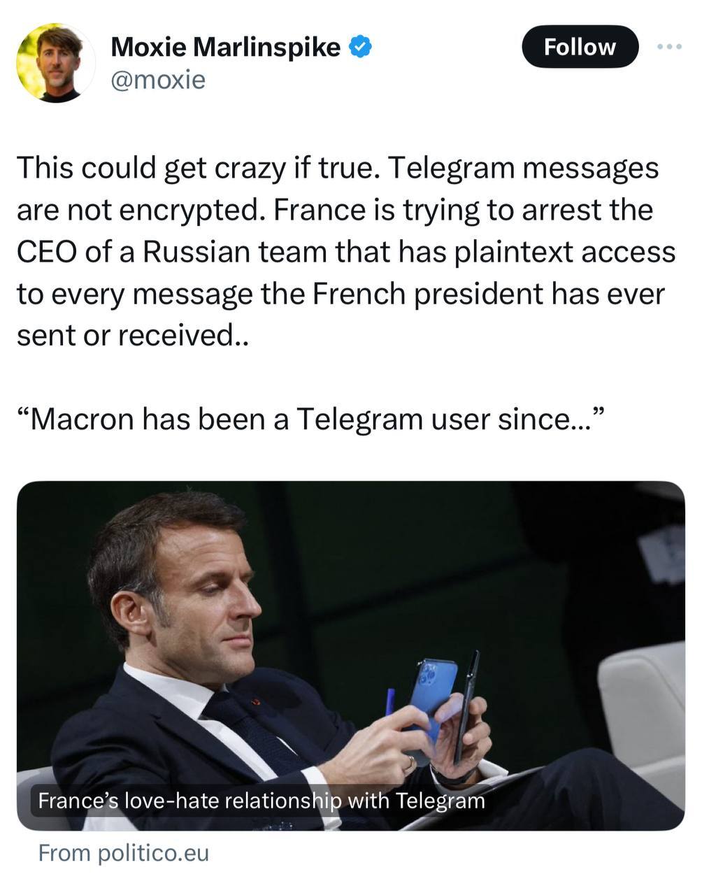 مدیرعامل سیگنال از احتمال دستگیری پاول دورف به‌دلایل سیاسی خبر داد