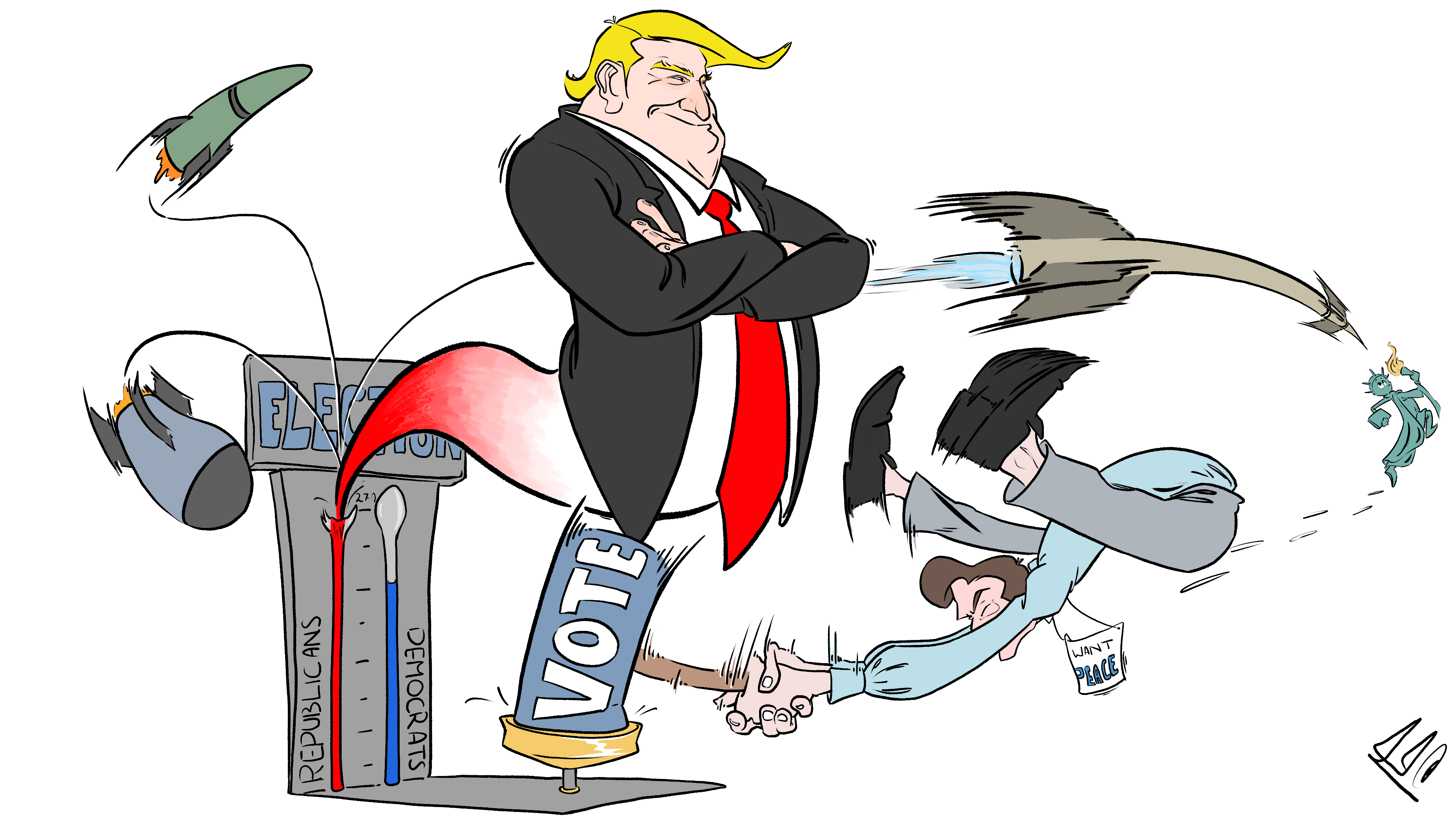 مجسمه آزادی در رفت؛ نگاهی طنز به انتخابات آمریکا(کاریکاتور)